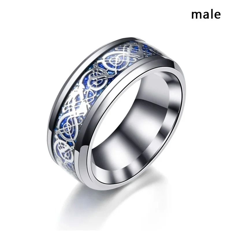 Moda Moda Casal Tendência Homens Aço Inoxidável Anel Dragão Celta Elegante Mulheres Azul Zircão Coroa Anéis Conjunto Jóias de Casamento_voghion.com