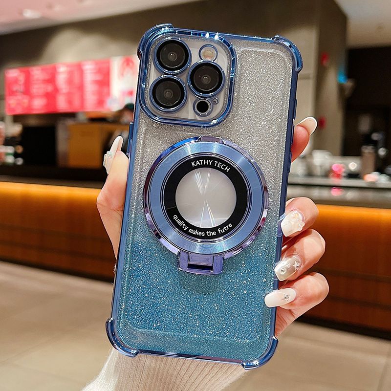 Custodia magnetica Magsafe con glitter sfumato per iPhone 15 14 13 12 11 Pro Max Plus con placcatura per ricarica wireless e supporto per telefono_voghion.com