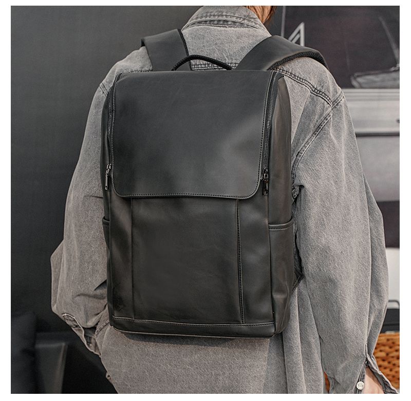 Korean Style Outdoor Leather Student English Retro Backpack_voghion.com