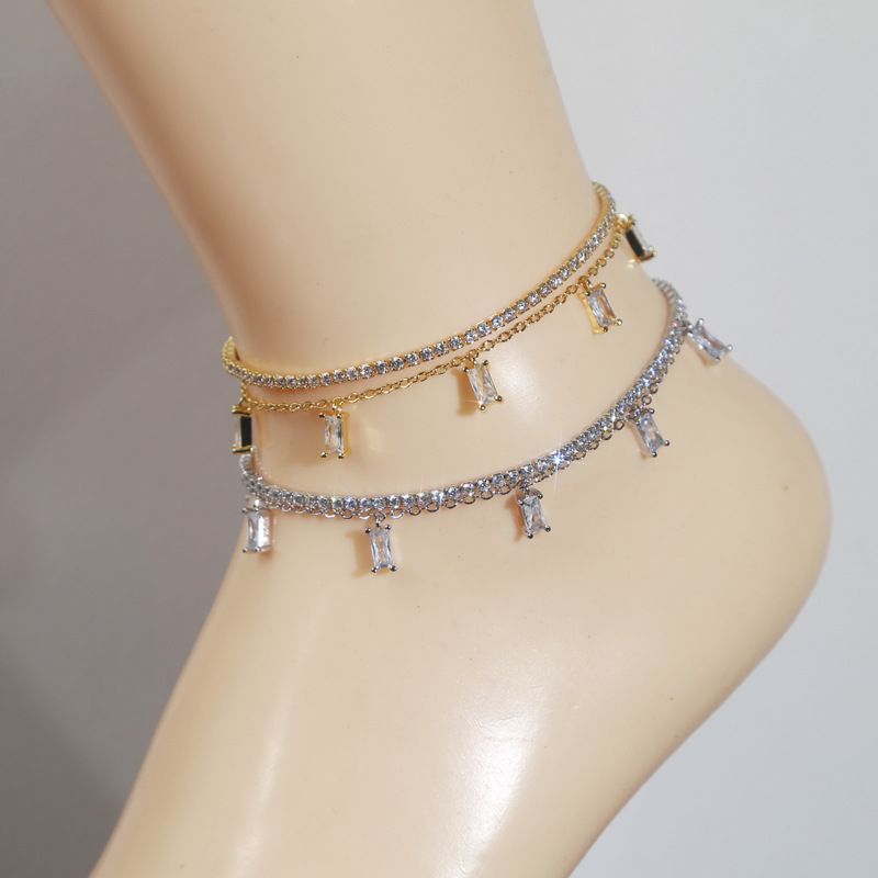 Women's Jewelry Elegant Cubic Zirconia Anklet With Double-Layer Design, Punk Style Adjustable Foot Chain For Summer Fashion_voghion.com