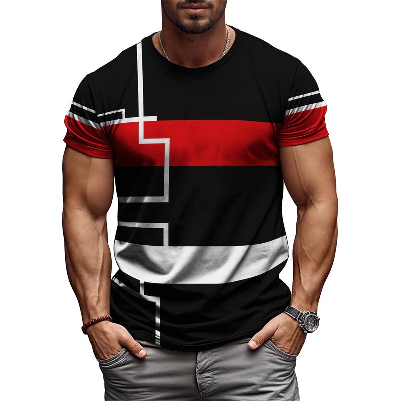 2025 Modern Mens Graphic T Shirt Stripe Geometry Design Summer Streetwear Short Sleeve Tee Hipster Harajuku Style Breathable Cot_voghion.com