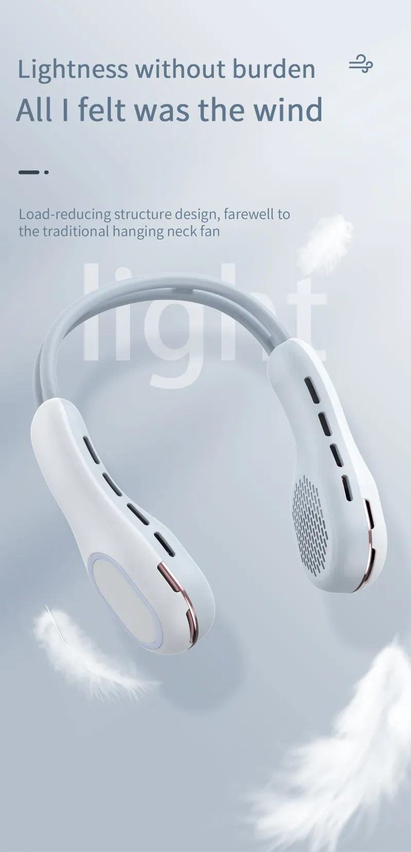 Neuer tragbarer Außenventilator, blendend cool, 7 Farbatmosphärenlichter, Nackenventilator, 3 Gänge, 360 ° einstellbare Windkraftanzeige, Luftkühler_voghion.com