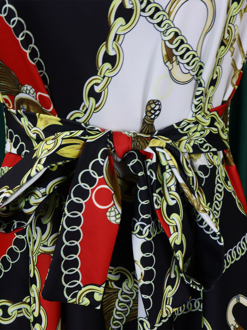 Blusa feminina estampada com cadarço, gola redonda, tamanho grande, estilo africano_voghion.com