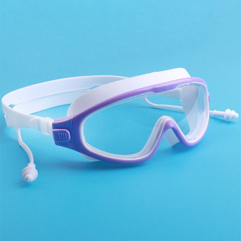 Gafas de natación antivaho con montura grande y tapones para los oídos para niños y niñas_voghion.com