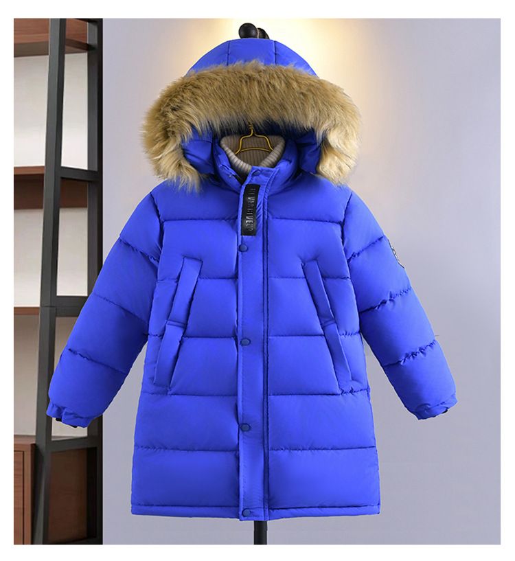 "Boys' Winter Down Cotton Jacket – Thickened Fur Collar Coat (120-170cm) – Black/Red/Blue"_voghion.com