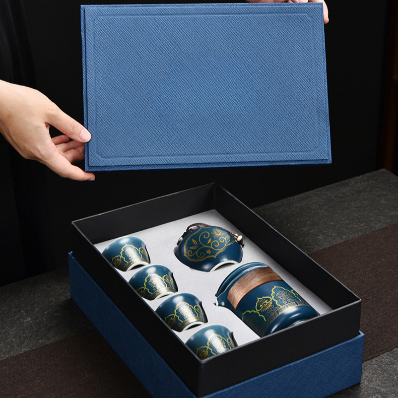 Portable Quick With One Pot And Four Cups, Travel Tea Set, High-end Leather Bag, Business Company Event Gift Set_voghion.com