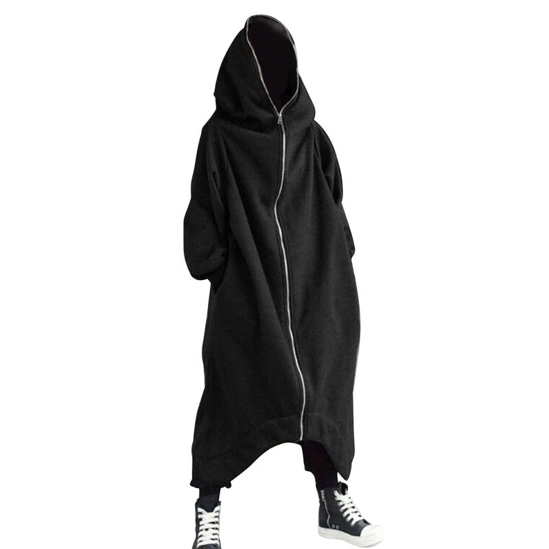 Cappotto lungo unisex Nazgul con cappuccio a maniche lunghe, chiusura con cerniera, foderato in pile, venduto a poco prezzo_voghion.com
