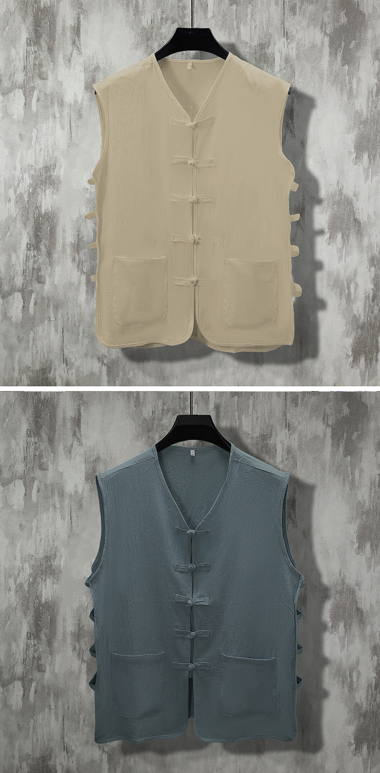 Beijing Kam-Camiseta sin mangas de algodón fino y cáñamo para hombre, chaleco de estilo chino con botón de Clip, sudadera para hombre mayor, 2024_voghion.com