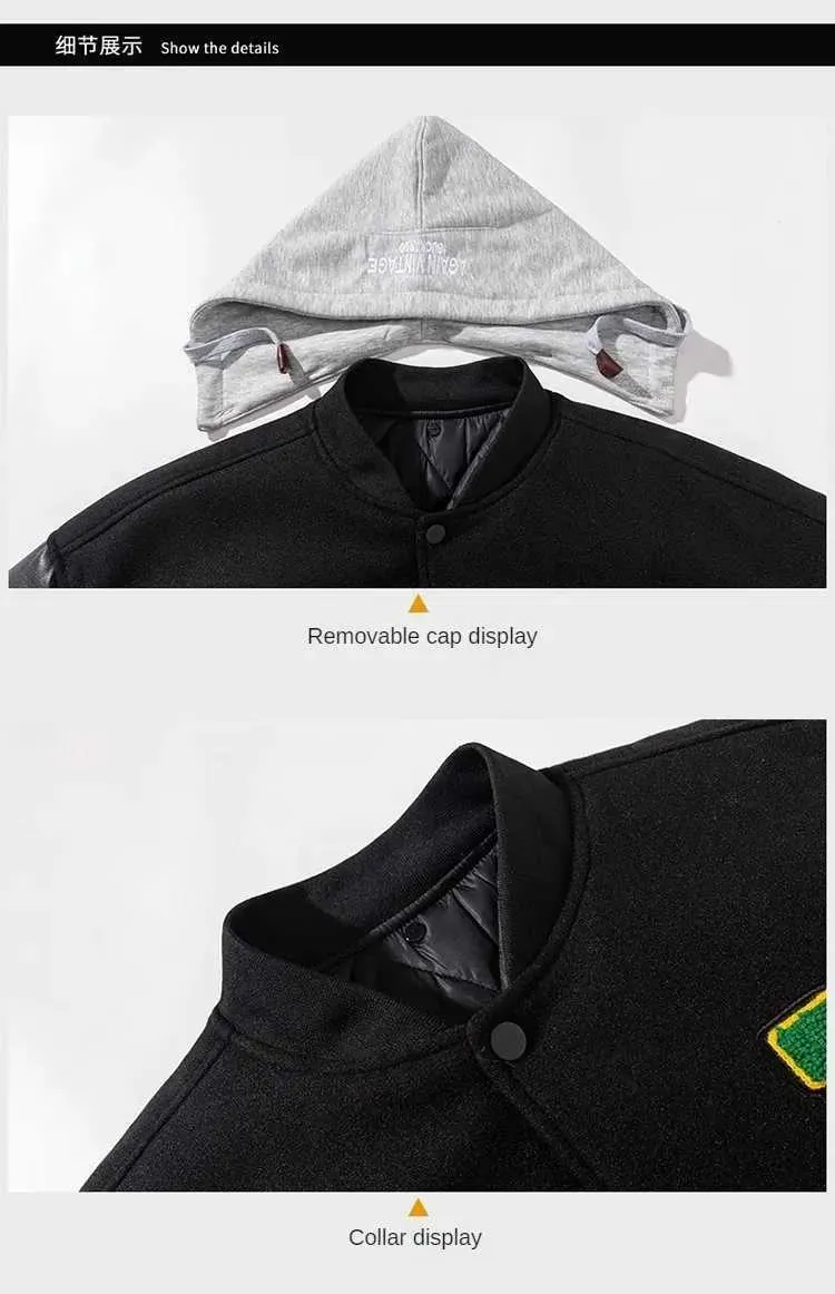 Vestes en cuir, vestes rouges : veste de baseball tendance, vestes d'hiver en fourrure pour hommes - Parka chaude boutonnée style universitaire_voghion.com