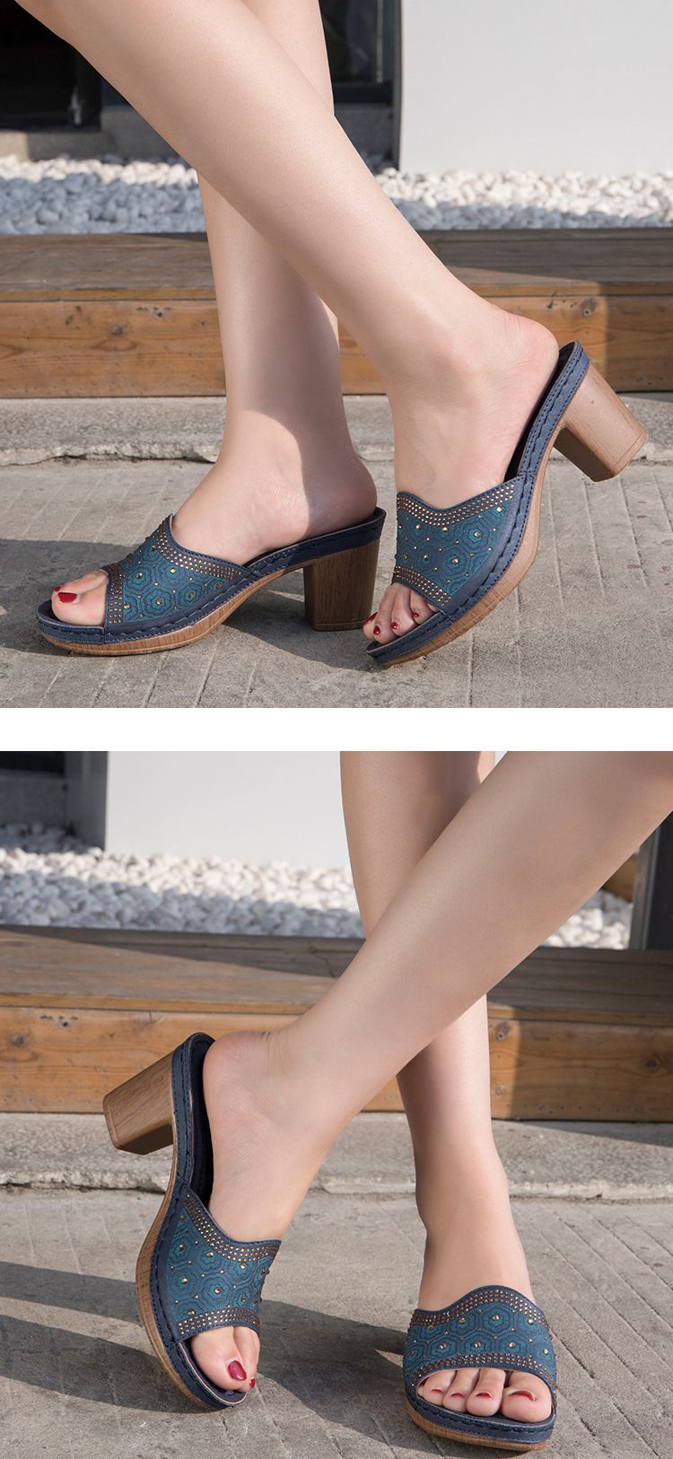 2022 Neue Sommersandalen für Damen im ethnischen Stil mit Wasserdiamant-Nähten, dicke High Heels, große bequeme Hausschuhe_voghion.com