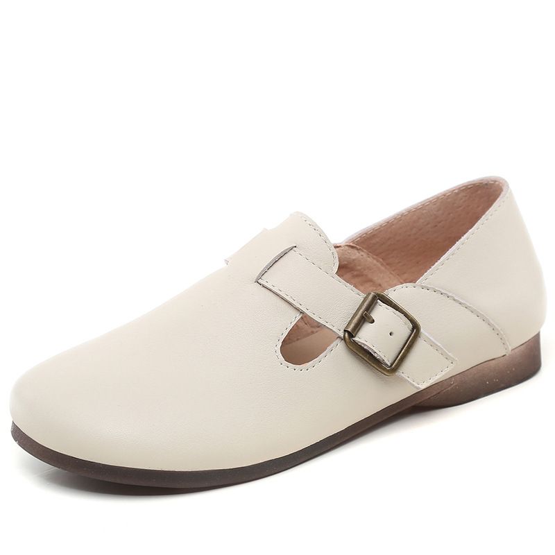 Scarpe casual da donna in vera pelle con punta rotonda, stile New Forest, estive 2025, pigre e piatte, modello primo strato, 2106-3_voghion.com
