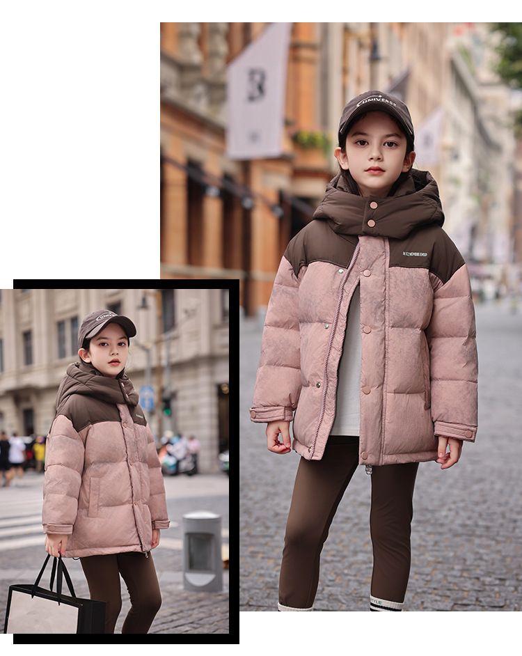 Boys Girls Winter Puffer Jacket With Hood, Warm Thick Down Coat For Kids, Mid-Length Waterproof Windproof Outerwear, Soft Lightweight Comfortable_voghion.com