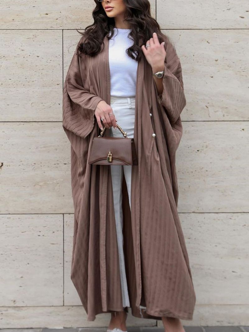 Damkläder Elegant Pärl Lång Klänning Kofta Ärmlös Polyestertyg Modern Dubai-stil Mellanöstern Lång Morgonrock Elegant_voghion.com