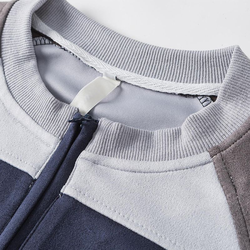 Macacão de corrida de camurça emendada, manga comprida, meio zíper, moletom americano casual solto, versátil, primavera outono, masculino_voghion.com