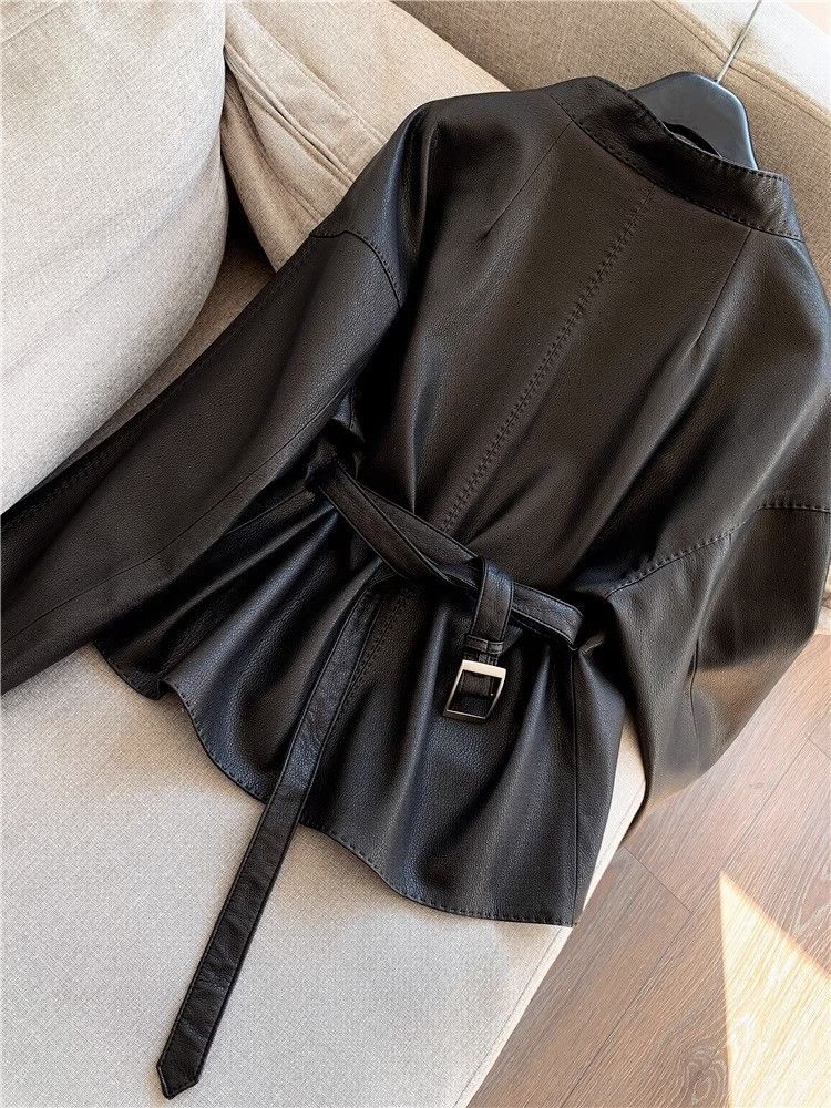 Women's Clothing retro leather jacket short fashion spring and autumn leather jacket small size slim and stylish Outerwear_voghion.com