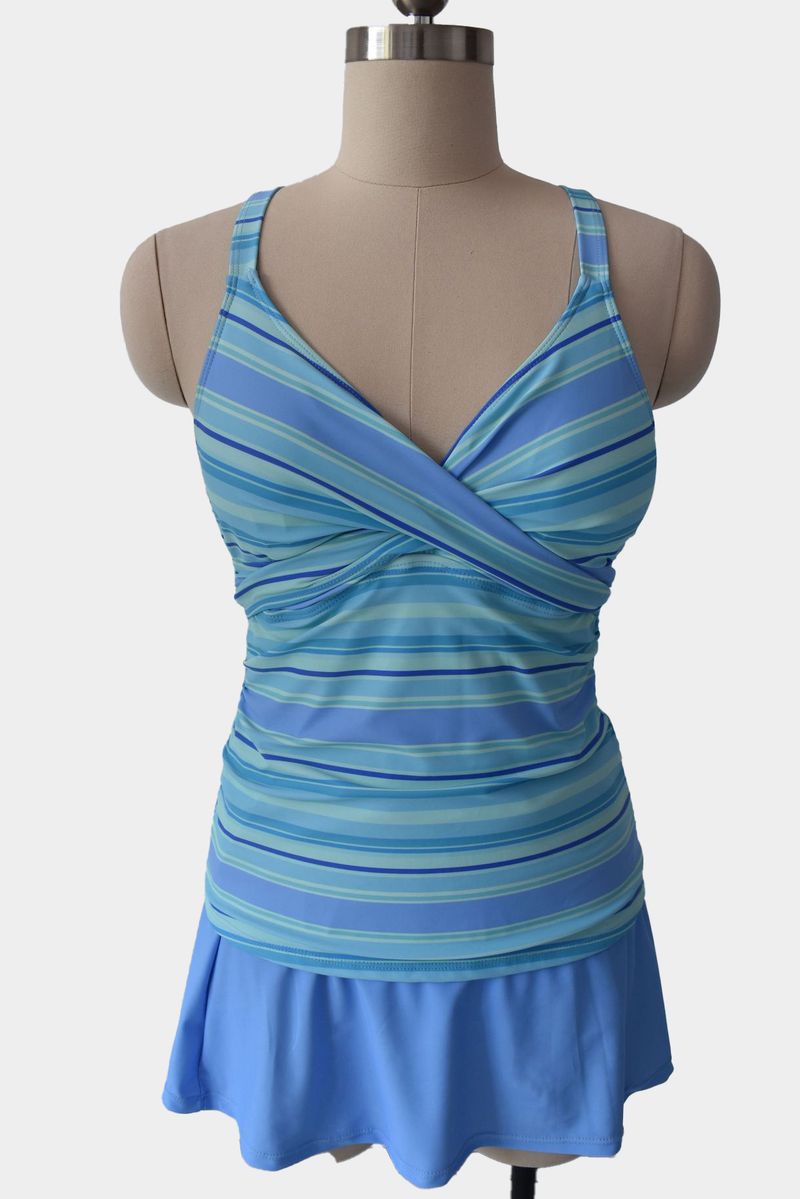 Traje de baño para mujer, conservador, que cubre el vientre, adelgazante, estampado, falda dividida_voghion.com