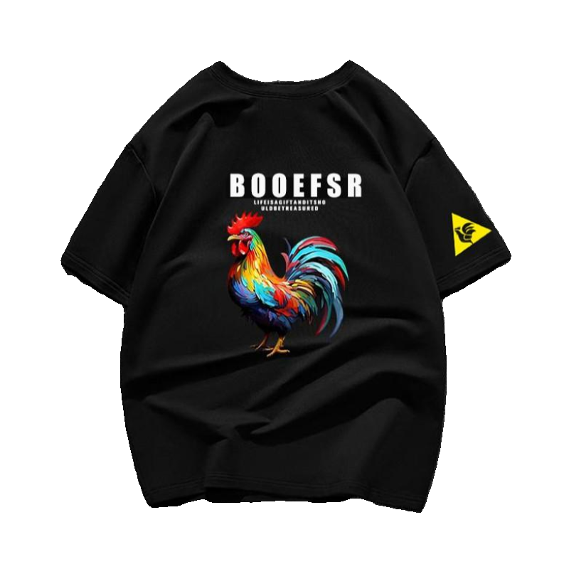 Trendiges Kurzarm-T-Shirt mit französischem Hahn für Herren, lockerer Trend, Rundhalsausschnitt, lässig, vielseitig bedruckt, reine Baumwolle_voghion.com