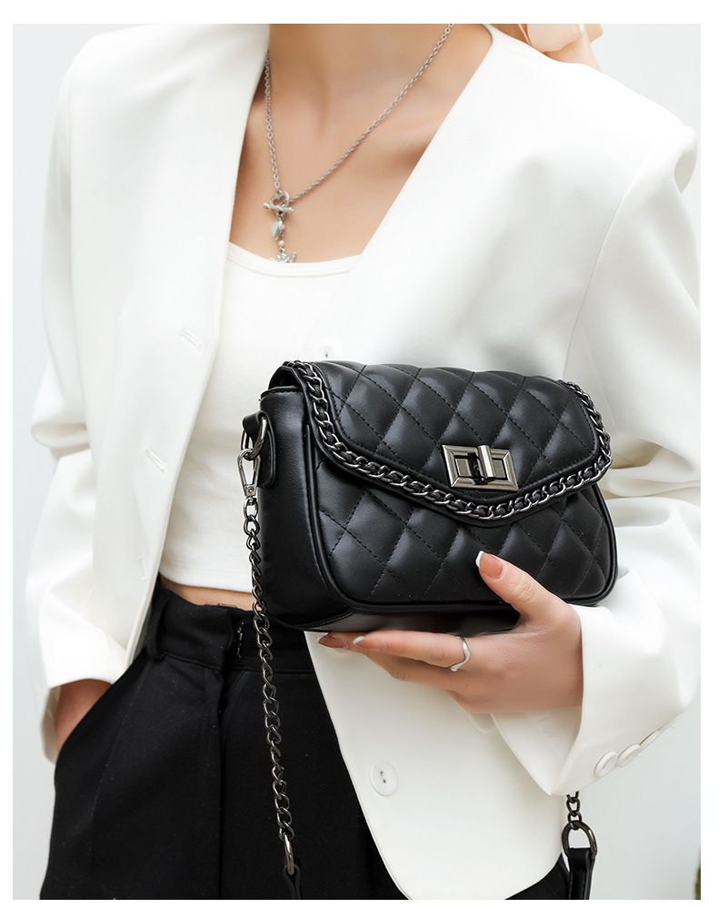 Neue aus echtem Leder, modisch vielseitig, Damentasche mit Diamantgitterkette, einfache und Nischenstruktur,_voghion.com