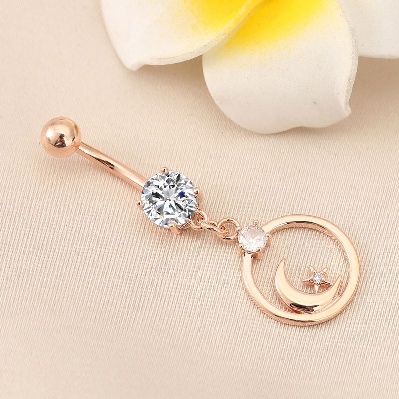 Piercing per ombelico con zirconi a forma di stella e luna - Gioielli per il corpo in acciaio inossidabile_voghion.com