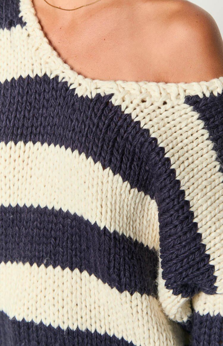 Oversized Dopamine Stripe Knit Sweater - Soft Fashion Drop Shoulder Top For Women, Sweet & Cozy Fall Winter Casual Wear_voghion.com