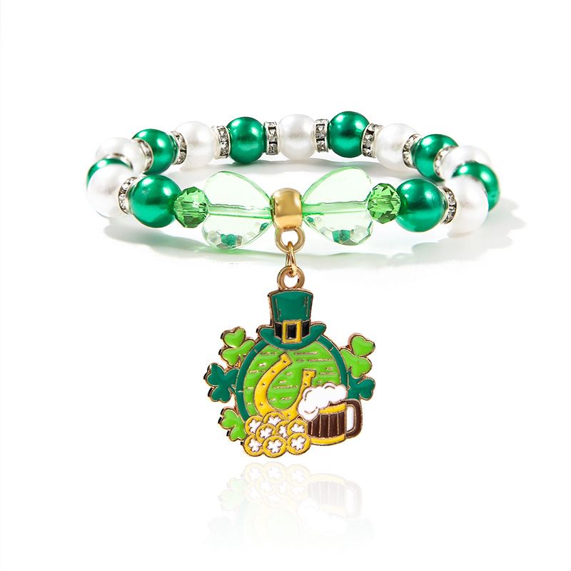 St. Patrick beaded bracelet niche pearl acrylic bracelet alloy pendant jewelry_voghion.com