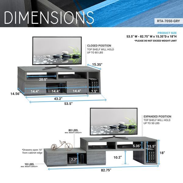 Techni Mobili Adjustable TV Stand Console For TV's Up To 65'_voghion.com