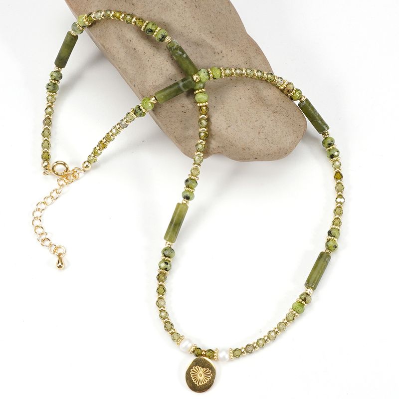 Collana con bracciale in pietra naturale, zircone, perla d'acqua dolce, oliva e giada, 3 cm, catena per clavicola_voghion.com