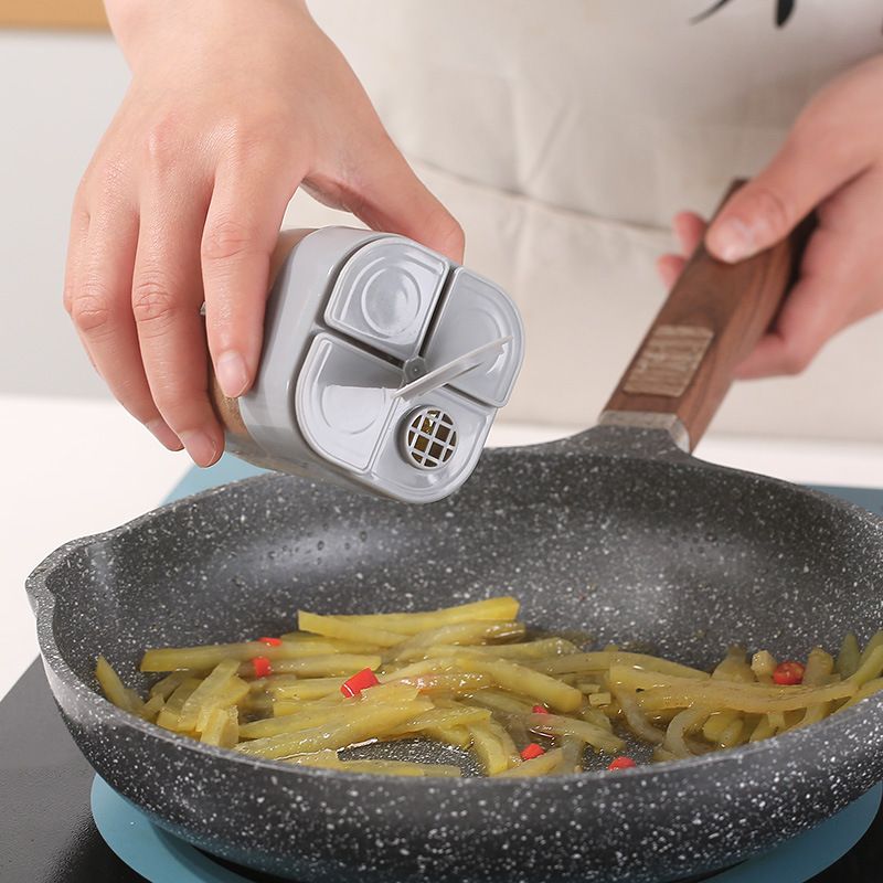 Kreatives 4-in-1-Gewürzglas mit Klappdeckel, transparent, für Grillabende, tragbar, unterteilt_voghion.com