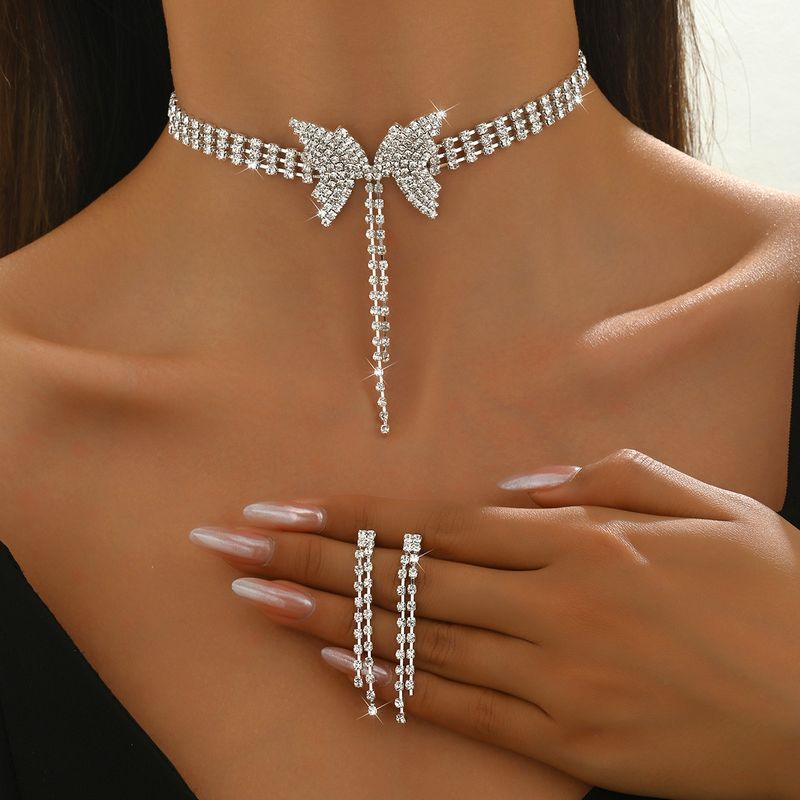 Wedding Butterfly Necklace Earrings Bridal Accessories Banquet Jewelry Set_voghion.com