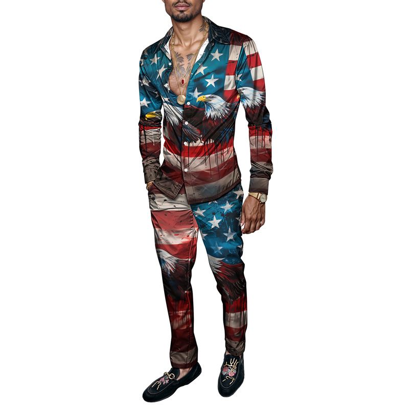 2025 Spring/Summer Printed Simple Two Piece Set For Men, Lightweight Party, Long Sleeve Suit, Fashionable Design, Breathable Fab_voghion.com