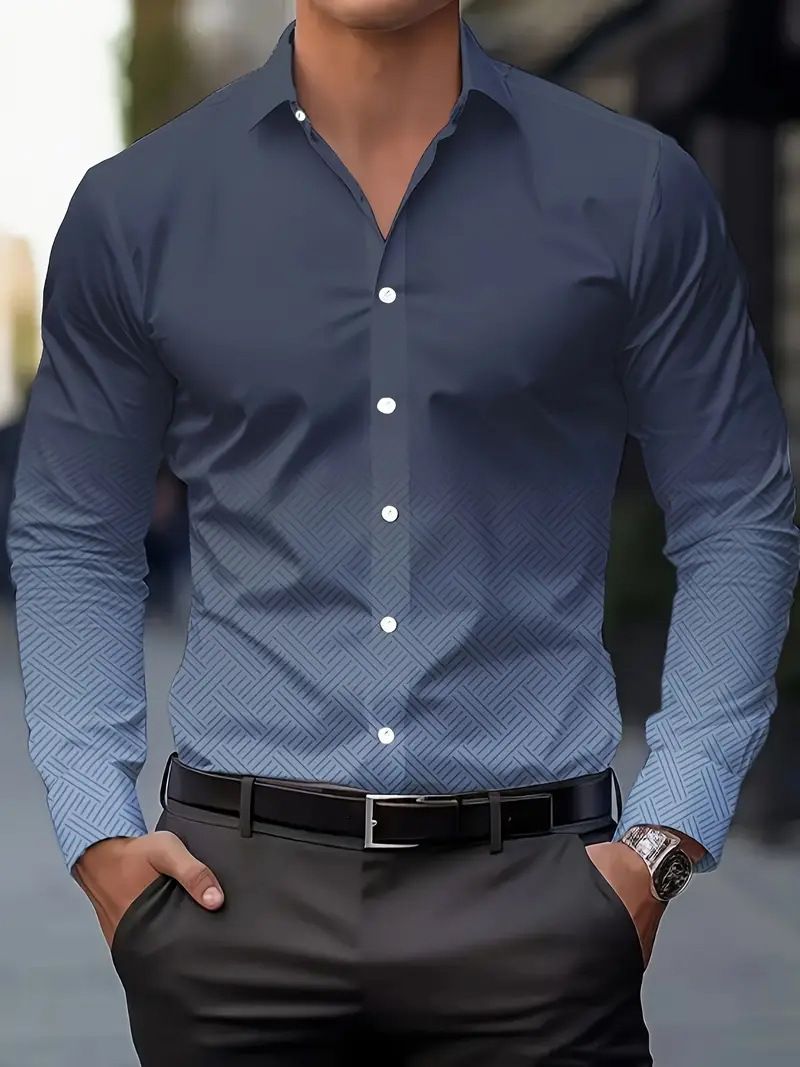 Camicia casual a maniche lunghe da uomo, nuova, primavera e autunno, con colori sfumati_voghion.com