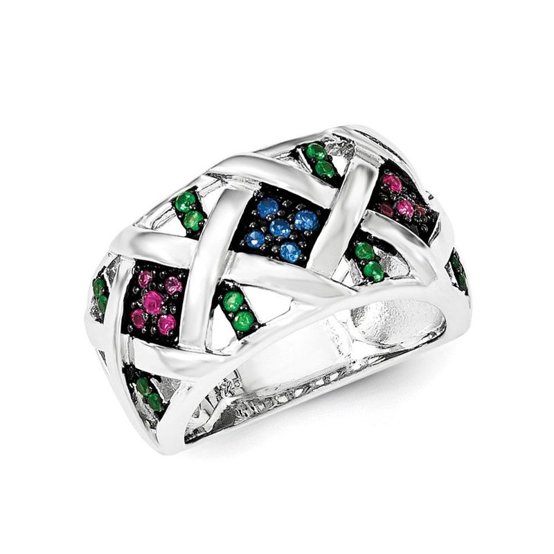 Sterling Silver Synthetic Ruby& Synthetic Blue & Green Spinel Ring_voghion.com