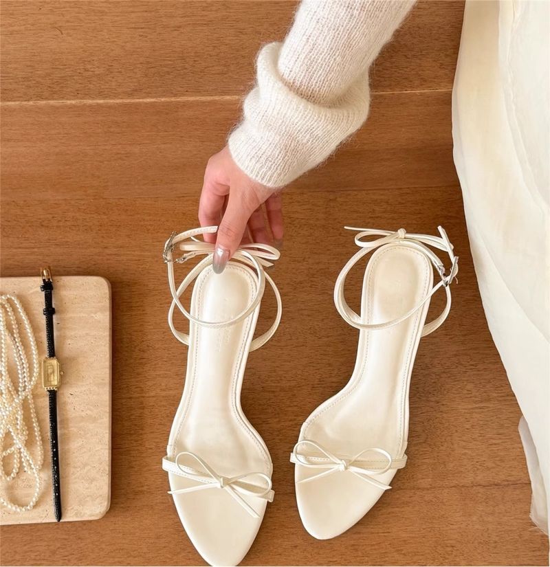 Moonlight, Naked, Beautiful, Crying. Nude, Straight Ribbon, Bow, 2025 Summer New, Slim High-heeled Sandals For Women Fashion Temperament Delicate_voghion.com