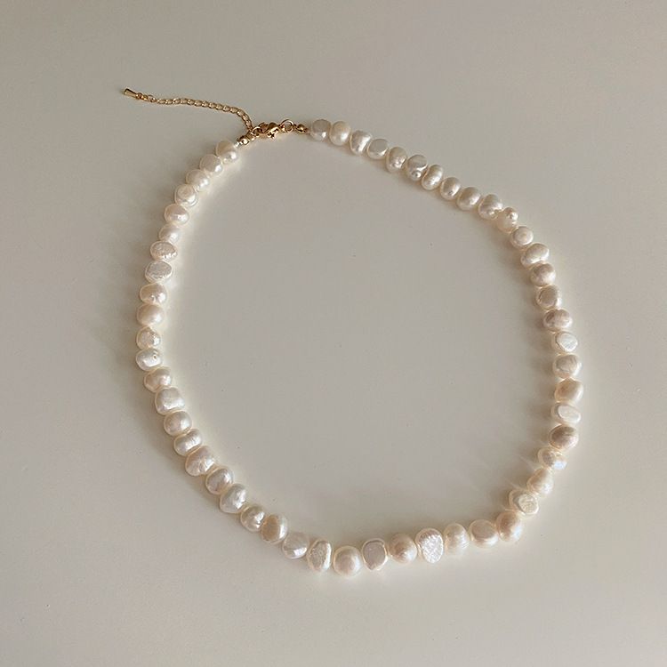 Collana con perle d'acqua dolce da donna, stile retrò francese, semplice, versatile, elegante, alla moda, con catena per clavicola_voghion.com