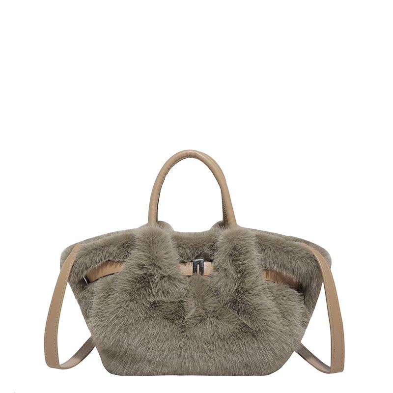 Borsa a tracolla semplice e personalizzata, nuova borsa a secchiello in peluche casual da donna, autunno 2025_voghion.com