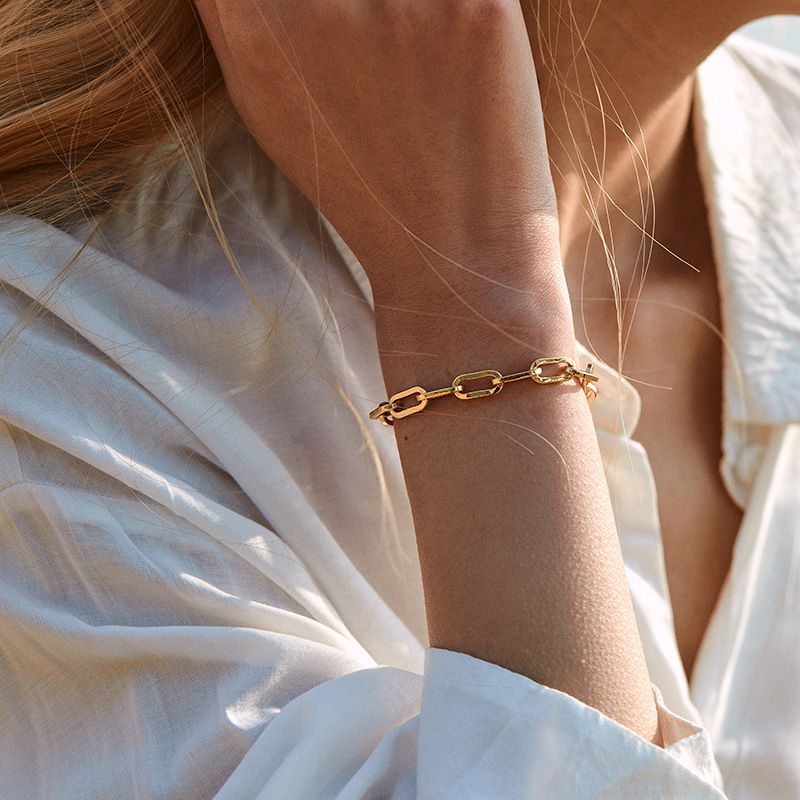Populär minimalistesch Ins Pabeierklammer platéiert K echt Goldkette huel Design OT Schnalle kale Stil Bracelet_voghion.com