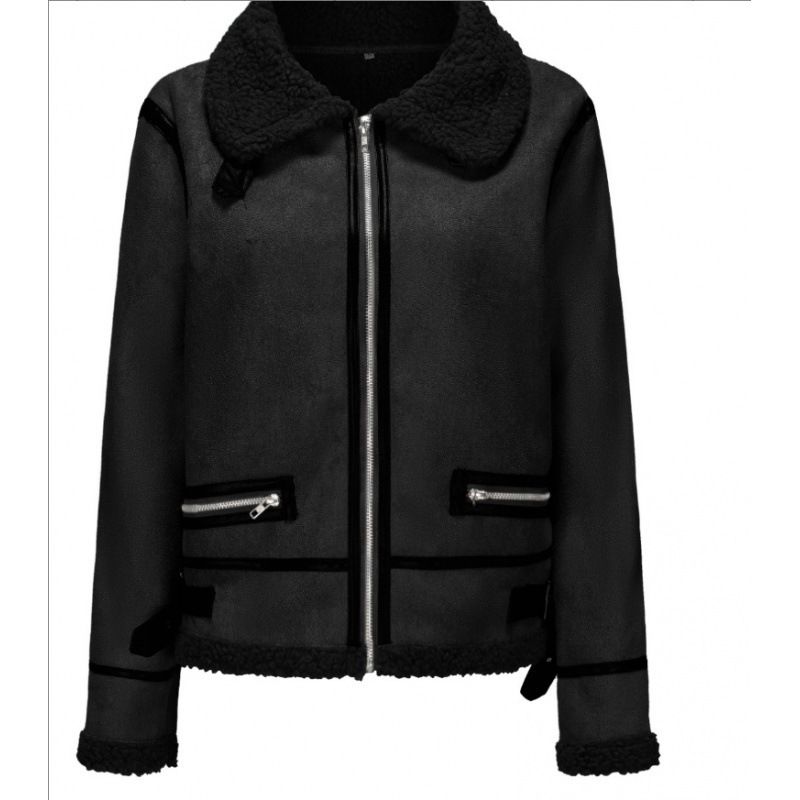 Giacca in pelle spessa corta in pelliccia di pecora da donna, nuova collezione invernale 2025_voghion.com