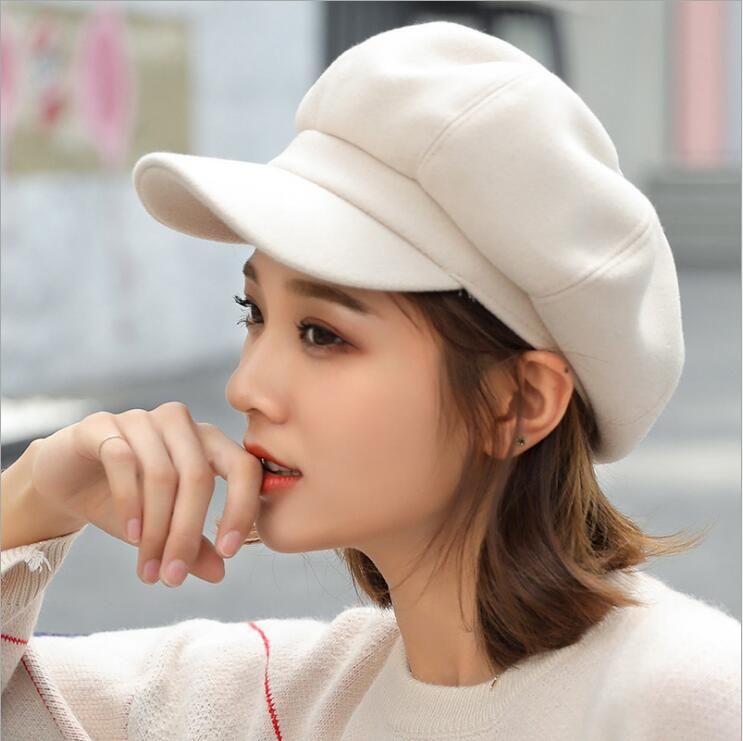 Fashion Autumn Hats for Solid Plain Octagonal Newsboy Cap Men Ladies Casual Wool Hat Winter Beret Women Painter Caps_voghion.com