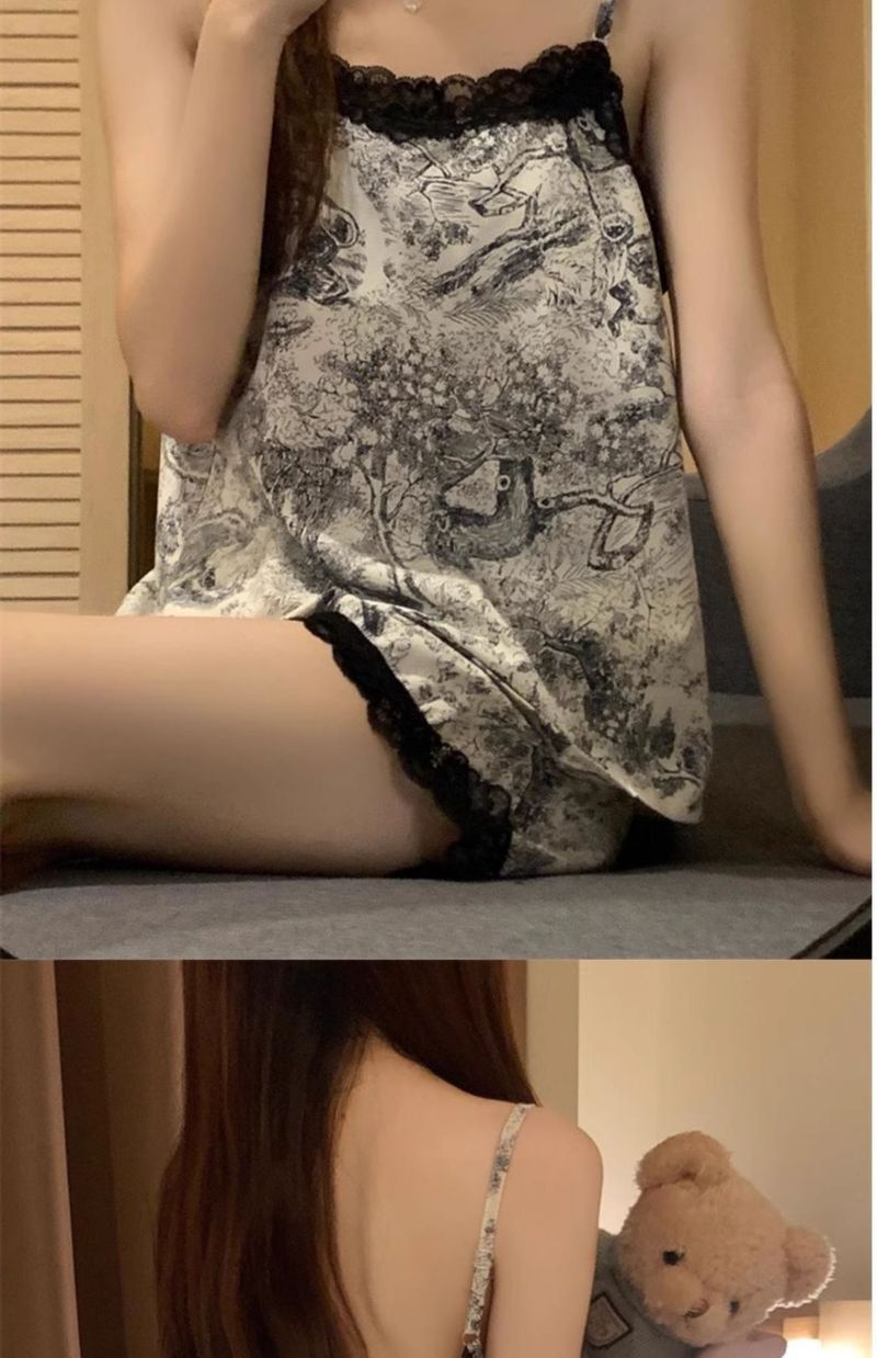 Charming French Elegance: Sexy Plus-Size Suspender Pajama Set, Ideal For 150kg Fashion-Forward Ladies_voghion.com