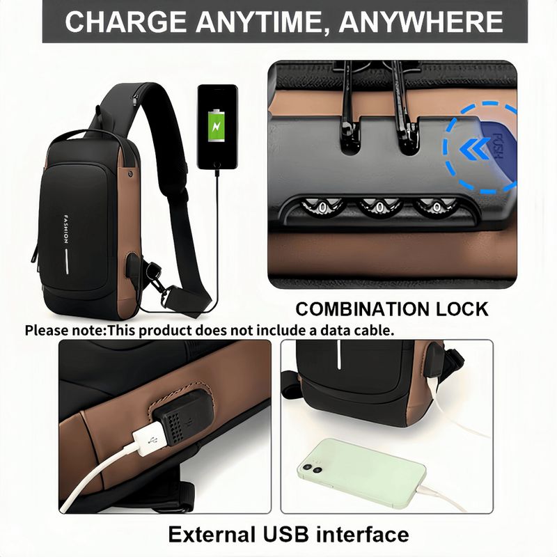 Oxford Fabric Sling Backpack With USB Charging Port, Adjustable Strap - Casual Outdoor Crossbody Bag For Hiking And Travel_voghion.com
