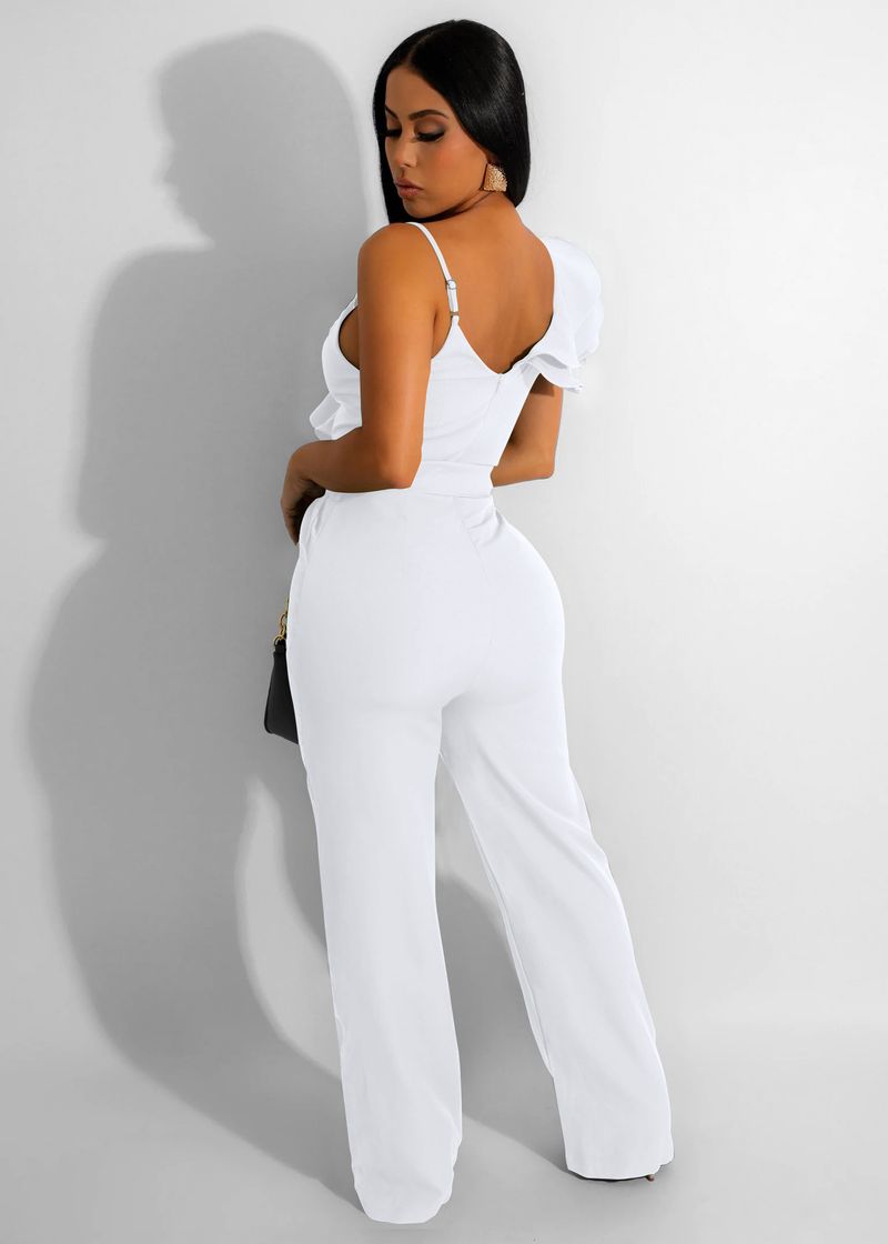 Ny moderigtig flæset enskuldret ærmeløs talje dyb V løs ensfarvet jumpsuit til kvinder_voghion.com