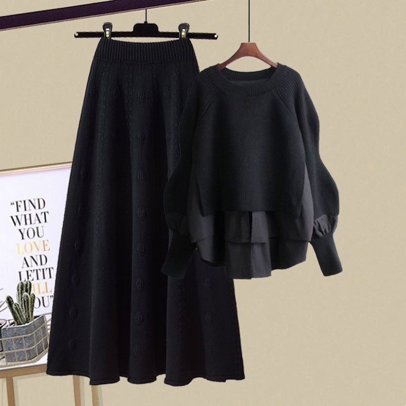 Damenbekleidung New Style Fashion Wear Western Style Loose Lazy Style Pullover Schlanker Rock Zweiteiliger Anzug_voghion.com