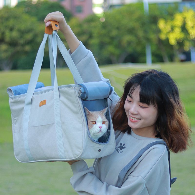 Bolsa de transporte de mano transpirable de verano para mascotas, bandolera plegable y ligera para gatos, bolsa portátil para exteriores_voghion.com