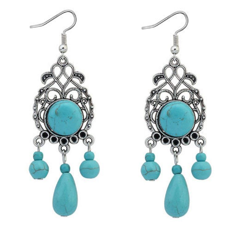 New Turquoise Bohemian Ethnic Style Jewelry Necklace Earrings Bracelet Set_voghion.com