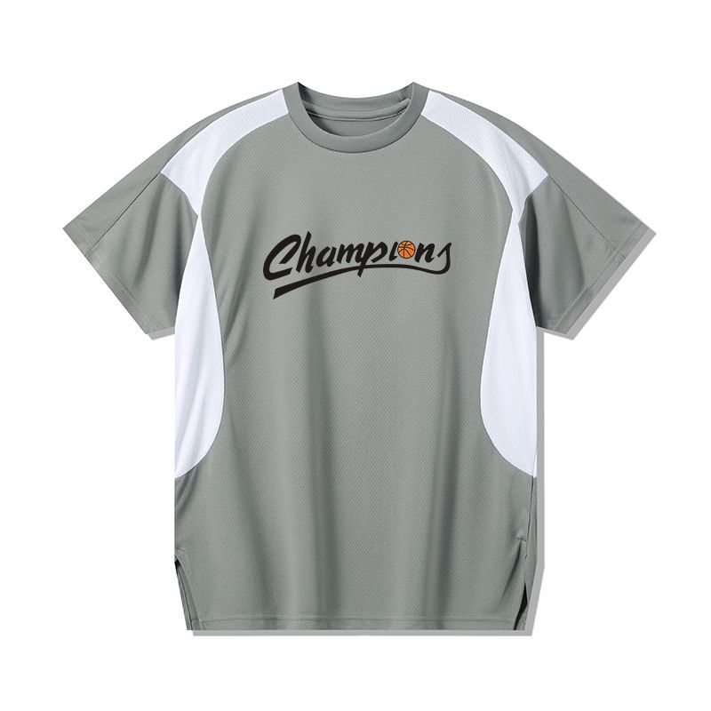 Color Block Summer American Basketball Patchwork Short Sleeve Shooting Quick-Dry Training Sports Breathable Fiery Loose_voghion.com