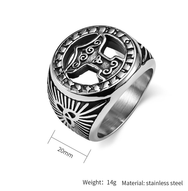 Retro Ziemeļvalstu vikingu mūžīgā mezgla kaujas cirvis, titāna tērauda gredzens, ķeltu trīsstūra mezgls, nerūsējošā tērauda rotaslietas_voghion.com