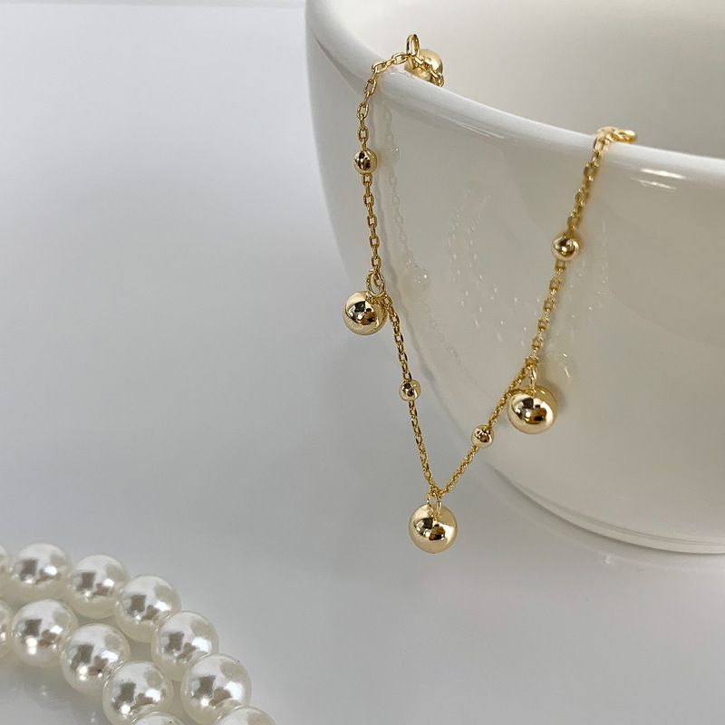 Cavigliera coreana semplice, squisita, piccola e rotonda, con pallina, stile Ins, elegante e versatile, per donne, placcata in rame autentico._voghion.com