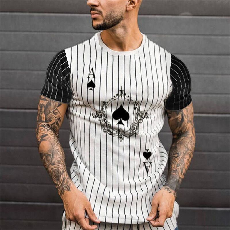 Abbigliamento da uomo estivo a maniche corte 2024 per l'esportazione, stampa 3D con lettere a forcella casual, strisce verticali sciolte_voghion.com