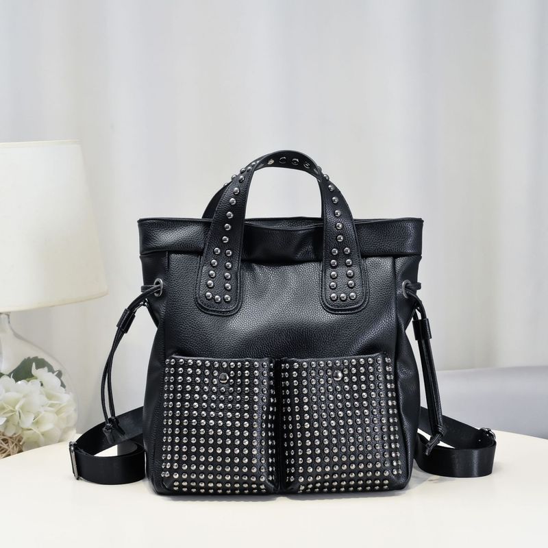 Borsa tote in pelle con borchie per donna - Elegante borsa a tracolla e a spalla - Borsa a mano Boho Chic di grande capacità con tracolle regolabili_voghion.com