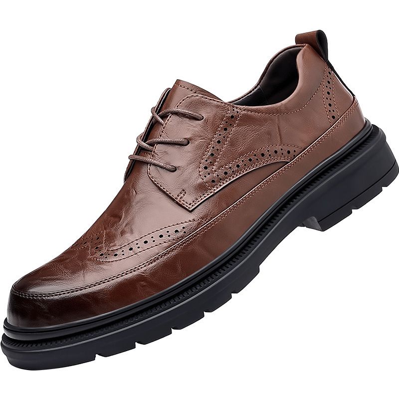 Scarpe casual da uomo in pelle formali da lavoro Euro Step, primavera e autunno, con suola morbida, stile brogue per sposo e matrimonio_voghion.com